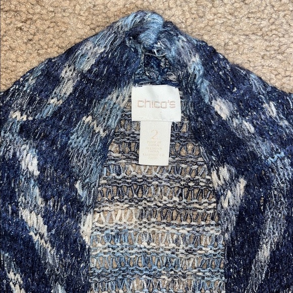 Chico's Vienna Loose Knit Open Front Long Cardigan Duster Vest Zebra Blue L 12 - Picture 5 of 7